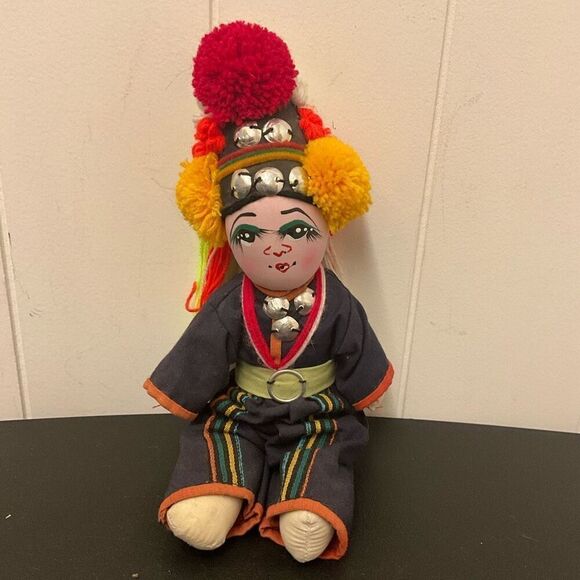 Vintage Handmade Cloth Asian Ethnic Doll With Clothing and Painted Face - Picture 1 of 8